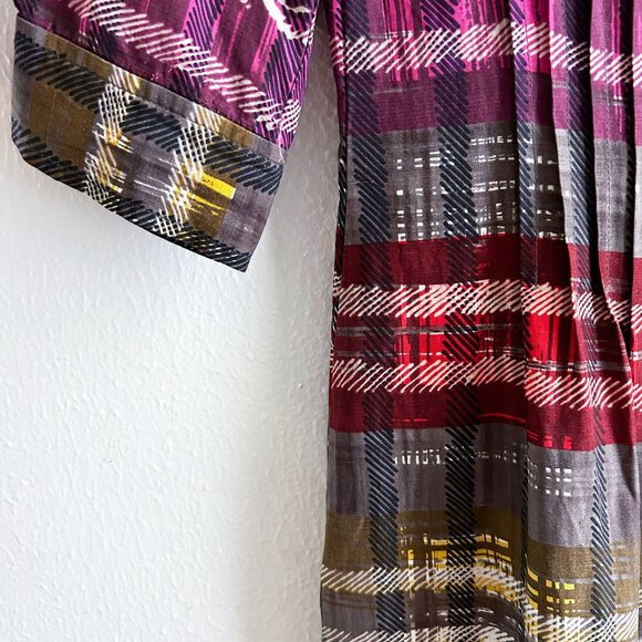 TRINA TURK 100& Silk Plaid Shirt Dress with Pin-tuck Waist - Picture 4 of 9